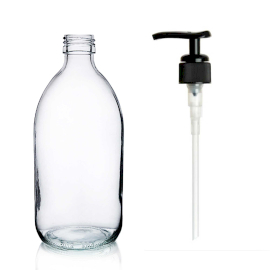 40x Bouteille en Verre Médicinale Transparente de 300 ml avec Pompe en Plastique Noir