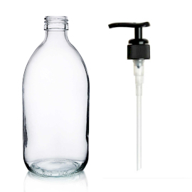 30x Bouteille en Verre Médicinale Transparente de 500 ml avec Pompe en Plastique Noir