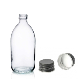 42x Bouteille en Verre Médicinale Transparente de 150 ml avec Bouchon en Aluminium Noir