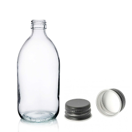 36x Bouteille en Verre Médicinale Transparente de 200 ml avec Bouchon en Aluminium Noir