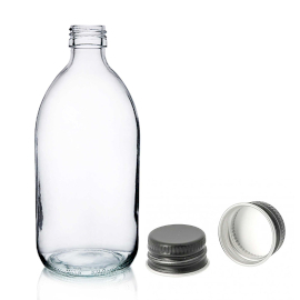 30x Bouteille en Verre Médicinale Transparente de 500 ml avec Bouchon en Aluminium Noir