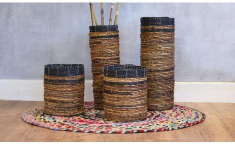 Ensemble Vase & Poubelles en Jonc de Mer