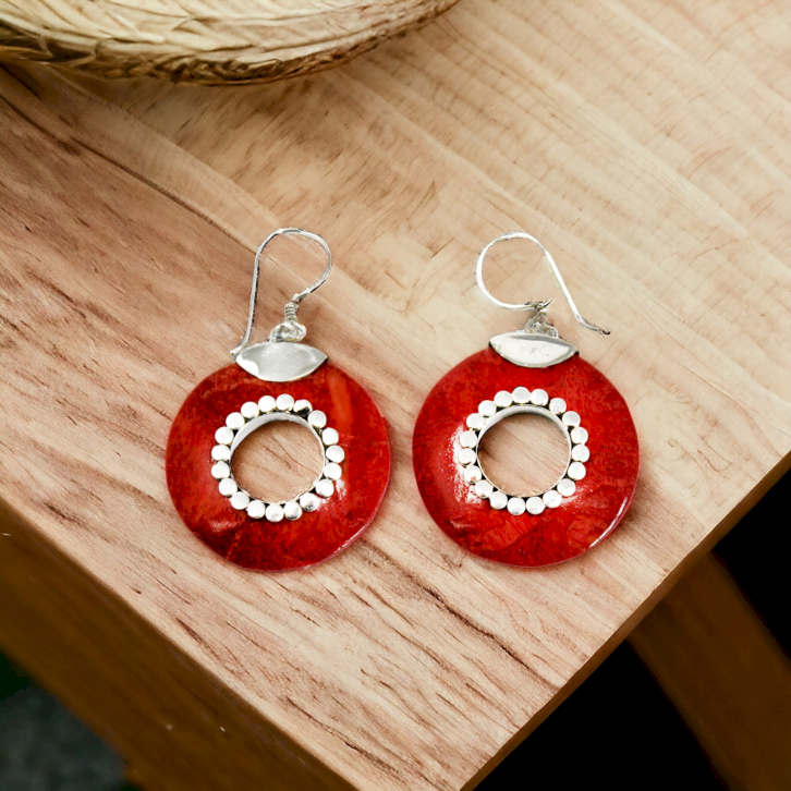 Boucle d'oreille Argent-925 Corail imitation - AWGifts-France